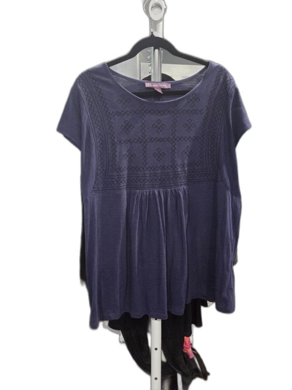 Gloria Vanderbilt Navy Embroidered Babydoll Peplum Top XL NWOT